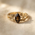 Gold-Tone Leaf Bypass Ring with Smoky Marquise Stone