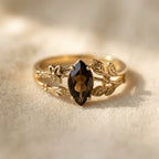 Gold-Tone Leaf Bypass Ring with Smoky Marquise Stone