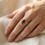 Gold-Tone Leaf Bypass Ring with Smoky Marquise Stone