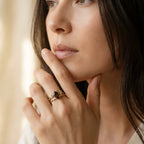 Gold-Tone Leaf Bypass Ring with Smoky Marquise Stone
