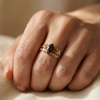 Gold-Tone Leaf Bypass Ring with Smoky Marquise Stone