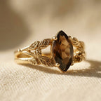 Gold-Tone Leaf Bypass Ring with Smoky Marquise Stone
