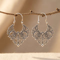 Silver-Tone Antiqued Filigree Scroll Drop Earrings