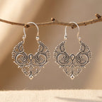 Silver-Tone Antiqued Filigree Scroll Drop Earrings