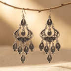 Silver-Tone Mandala Chandelier Earrings with Teardrop Dangles