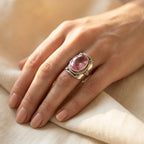 Silver-Tone Bohemian Ring with Large Oval Pink Stone